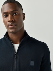 BOSS Navy Blue Regular Fit Logo Full Zip Cotton Cashmere Knitted Jumper - Image 3 of 4