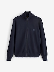 BOSS Navy Blue Regular Fit Logo Full Zip Cotton Cashmere Knitted Jumper - Image 4 of 4