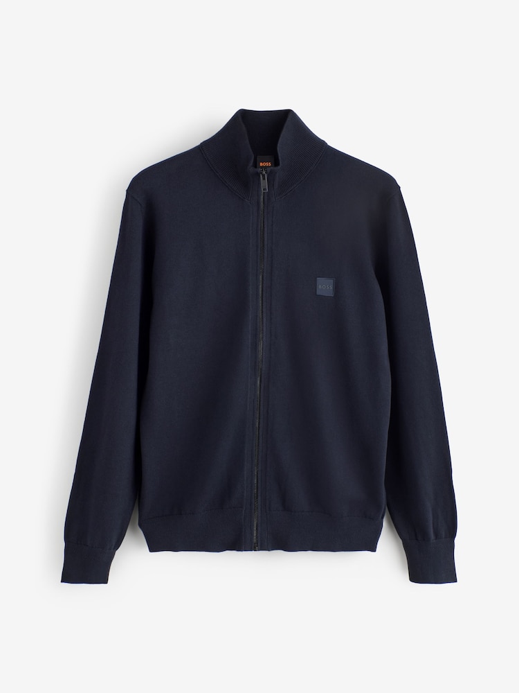 BOSS Navy Blue Regular Fit Logo Full Zip Cotton Cashmere Knitted Jumper - Image 4 of 4 BOSS Navy Blue Regular Fit Logo Full Zip Cotton Cashmere Knitted Jumper - Image 4 of 4