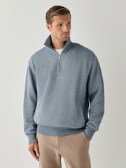 BOSS Blue Regular Fit Quarter Zip Sweat Top - Image 1 of 3