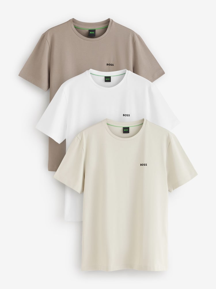 BOSS Neutral/ Brown/ White Crew Neck Short Sleeve T-Shirts 3 Pack - Image 1 of 4 BOSS Neutral/ Brown/ White Crew Neck Short Sleeve T-Shirts 3 Pack - Image 1 of 4