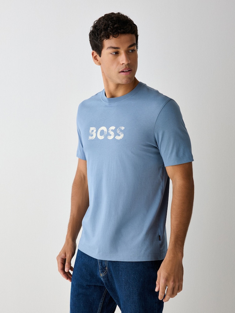 BOSS Blue Regular Fit Graphic Logo T-Shirt - Image 1 of 4