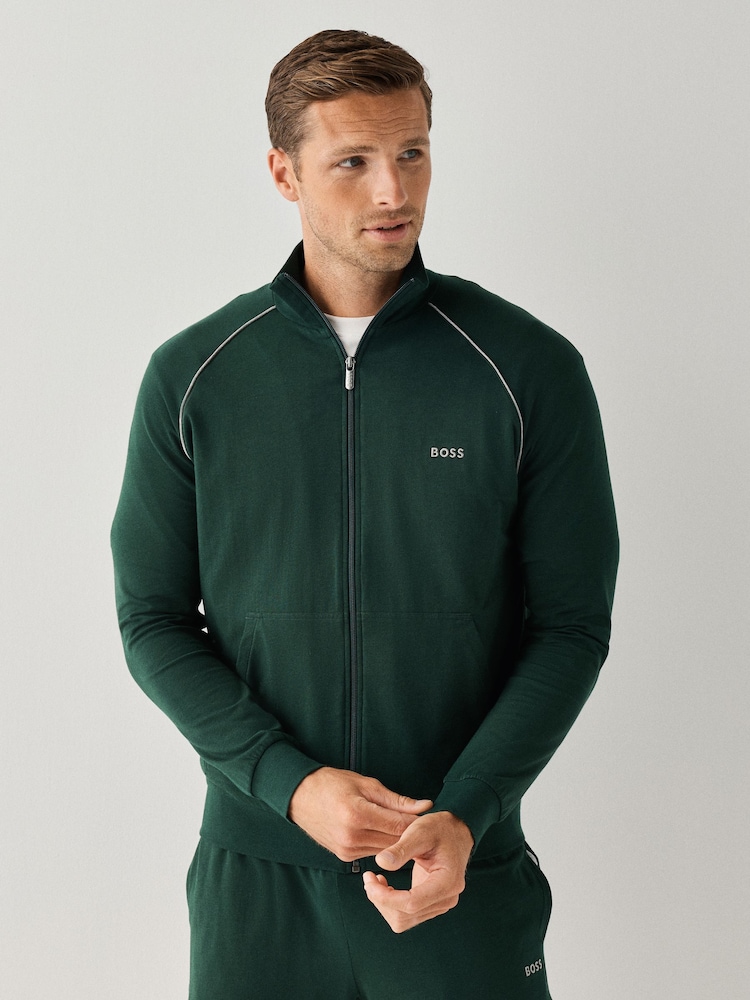 Grün - BOSS Sweatjacke in normaler Passform mit Logo und durchgehendem Reißverschluss - Bild 1 von 4