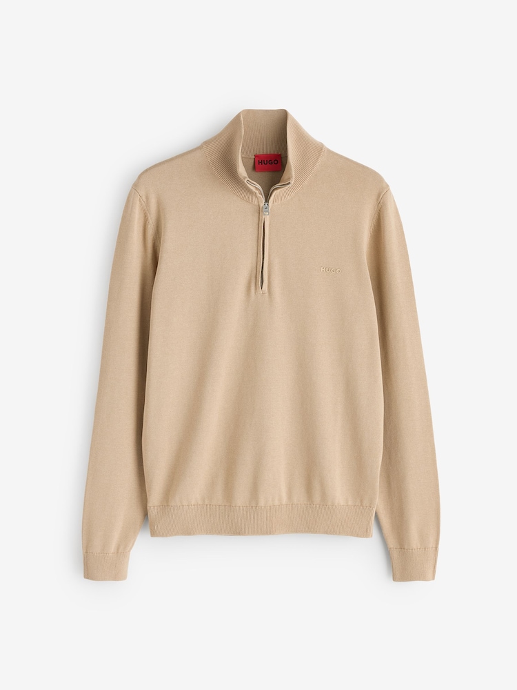 HUGO Natural Regular Fit Logo Knit Jumper - Image 4 of 4 HUGO Natural Regular Fit Logo Knit Jumper - Image 4 of 4
