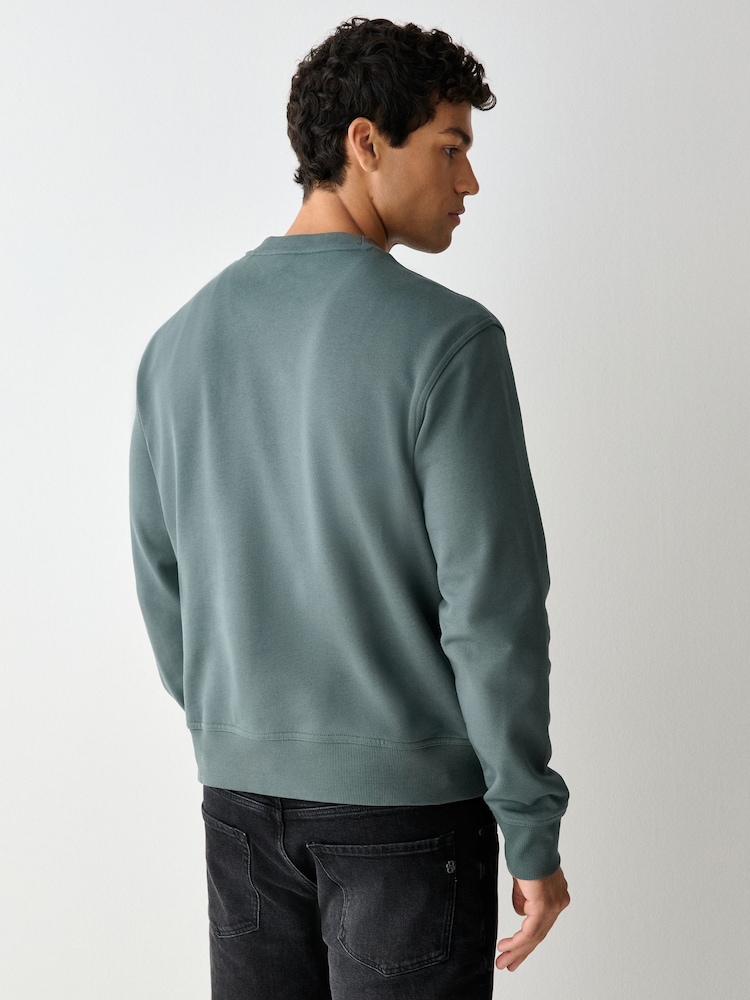 BOSS Teal Green Regular Fit Logo Crew Neck Sweat Top - Image 2 of 4 BOSS Teal Green Regular Fit Logo Crew Neck Sweat Top - Image 2 of 4