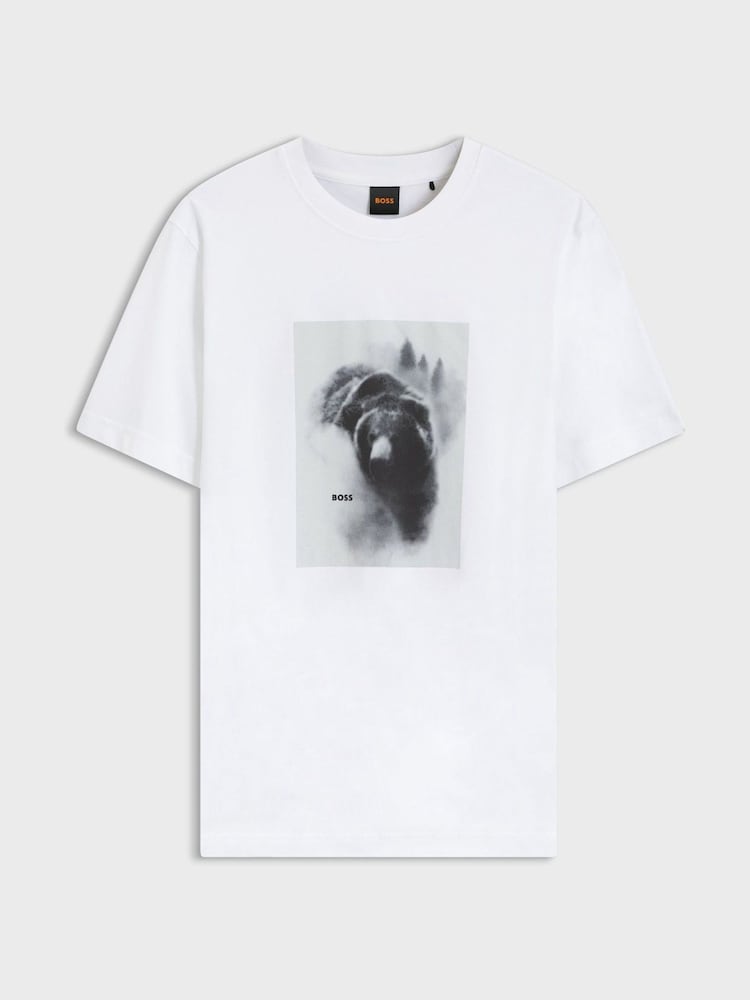 BOSS White Regular Fit Graphic Logo T-Shirt - Image 1 of 1