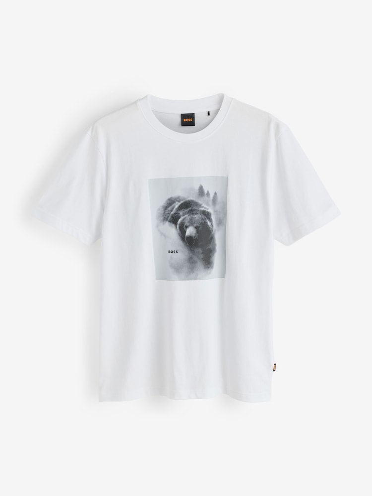 BOSS White Regular Fit Graphic Logo T-Shirt - Image 4 of 4