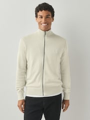BOSS Natural Regular Fit Logo Full Zip Cotton Cashmere Knitted Jumper - Image 2 of 5