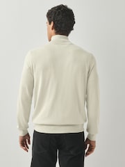 BOSS Natural Regular Fit Logo Full Zip Cotton Cashmere Knitted Jumper - Image 3 of 5