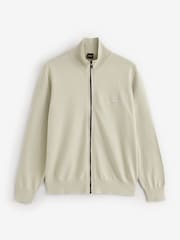 BOSS Natural Regular Fit Logo Full Zip Cotton Cashmere Knitted Jumper - Image 5 of 5