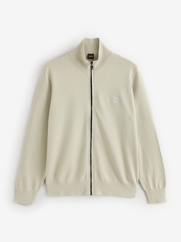 BOSS Natural Regular Fit Logo Full Zip Cotton Cashmere Knitted Jumper - Image 5 of 5 BOSS Natural Regular Fit Logo Full Zip Cotton Cashmere Knitted Jumper - Image 5 of 5