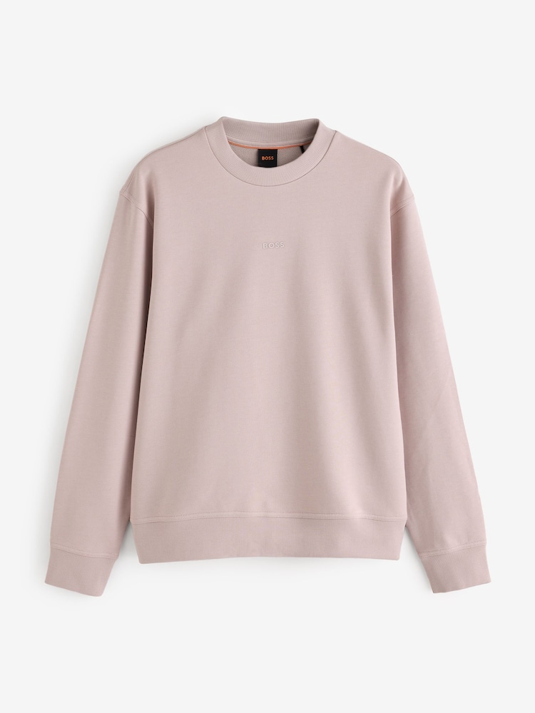 BOSS Cream Regular Fit Logo Crew Neck Sweat Top - Image 1 of 1