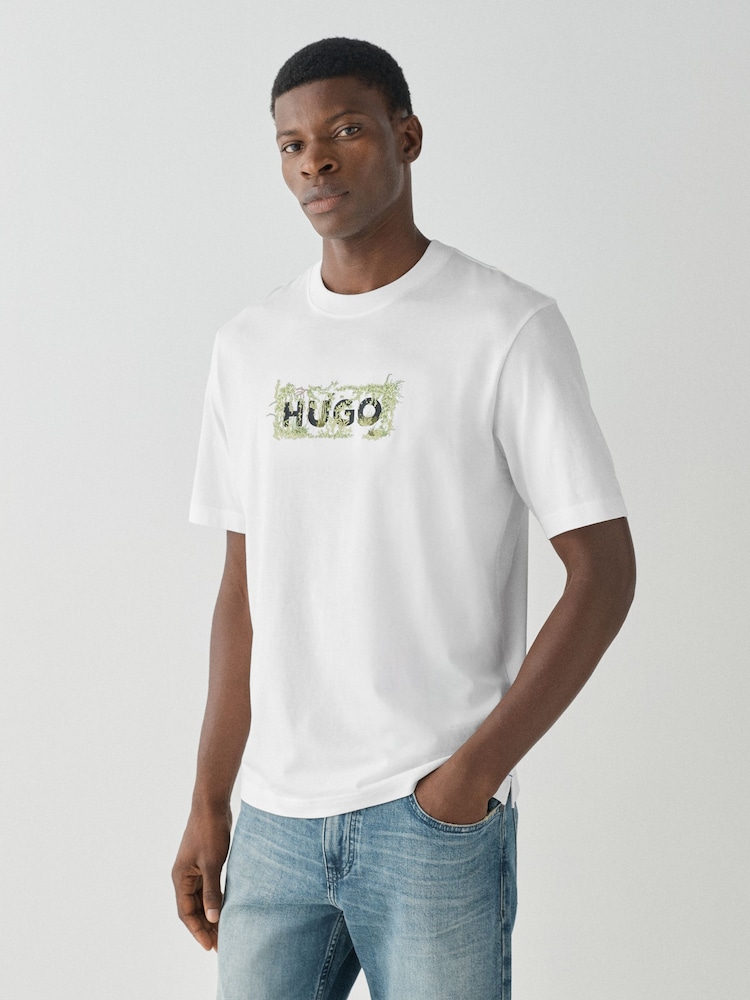 HUGO White Regular Fit Floral Logo T-Shirt - Image 1 of 4 HUGO White Regular Fit Floral Logo T-Shirt - Image 1 of 4