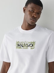 HUGO White Regular Fit Floral Logo T-Shirt - Image 3 of 4