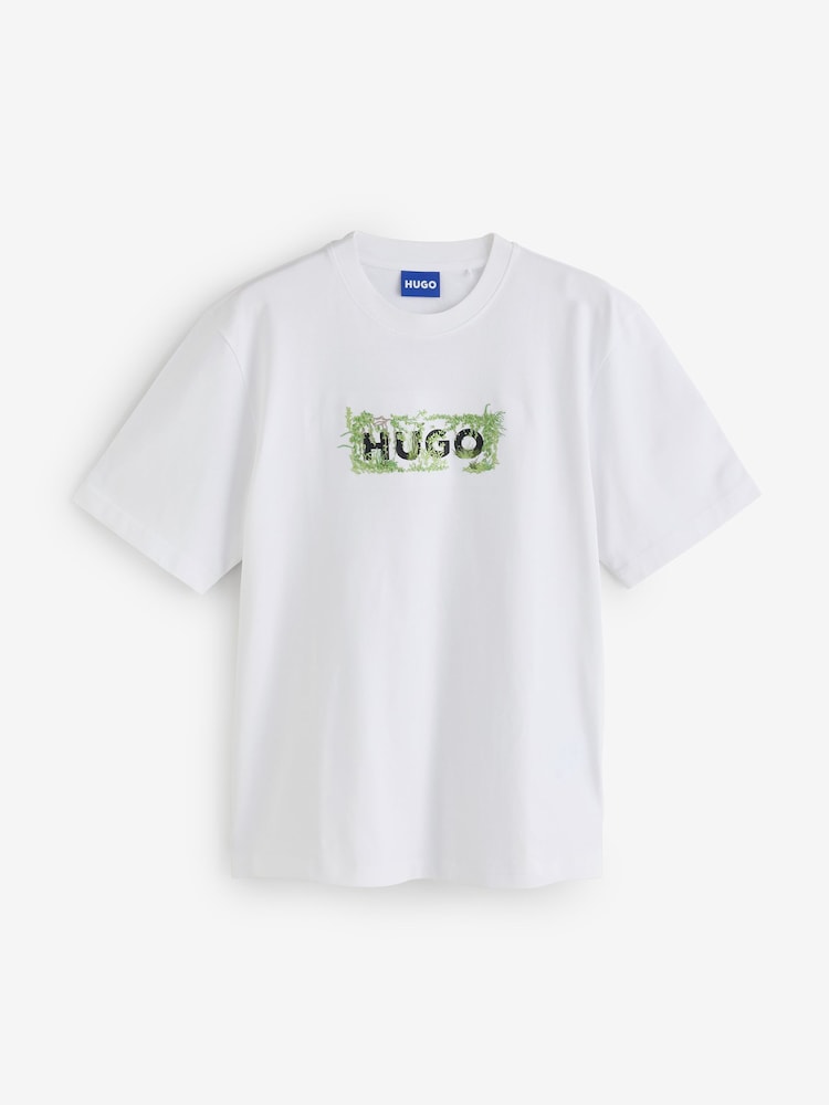 HUGO White Regular Fit Floral Logo T-Shirt - Image 4 of 4 HUGO White Regular Fit Floral Logo T-Shirt - Image 4 of 4