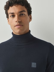 BOSS Blue Regular Fit Roll Neck Logo Jumper - Image 3 of 4