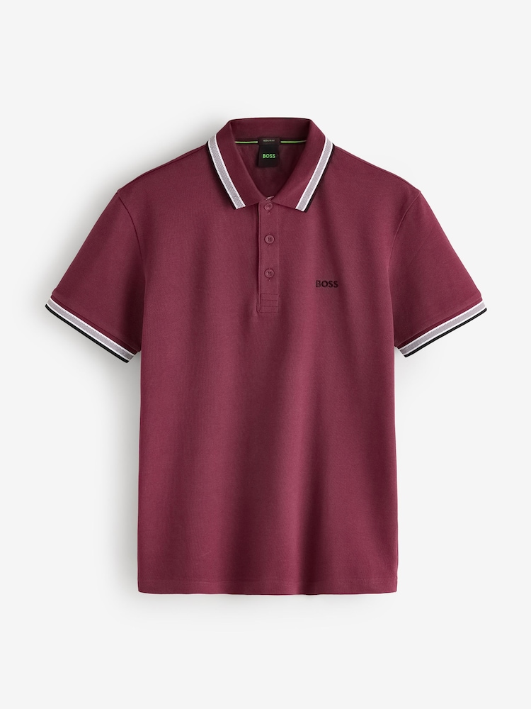 BOSS Pink Regular-Fit Paddy Tipped Collar Polo Shirt - Image 1 of 1 BOSS Pink Regular-Fit Paddy Tipped Collar Polo Shirt - Image 1 of 1