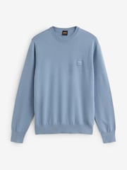 BOSS Blue Regular Fit Kanovano Crew Neck Cotton Cashmere Logo Jumper - Image 4 of 4