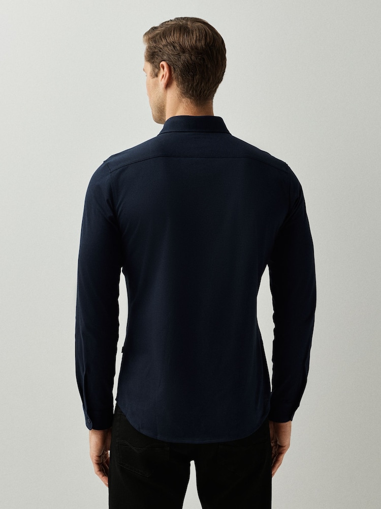 BOSS Navy Blue Regular-Fit Logo Stretch Shirt - Image 2 of 4 BOSS Navy Blue Regular-Fit Logo Stretch Shirt - Image 2 of 4