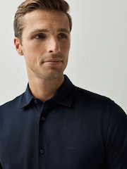 BOSS Navy Blue Regular-Fit Logo Stretch Shirt - Image 3 of 4