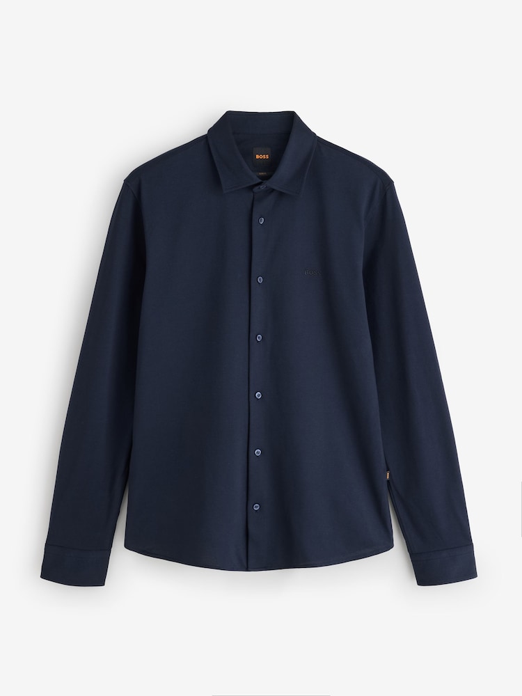 BOSS Navy Blue Regular-Fit Logo Stretch Shirt - Image 4 of 4 BOSS Navy Blue Regular-Fit Logo Stretch Shirt - Image 4 of 4