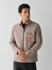 HUGO Brown Regular Fit Zip Through Overshirt - Image 1 of 4