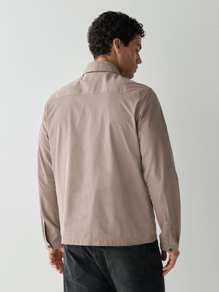 HUGO Brown Regular Fit Zip Through Overshirt - Image 2 of 4 HUGO Brown Regular Fit Zip Through Overshirt - Image 2 of 4