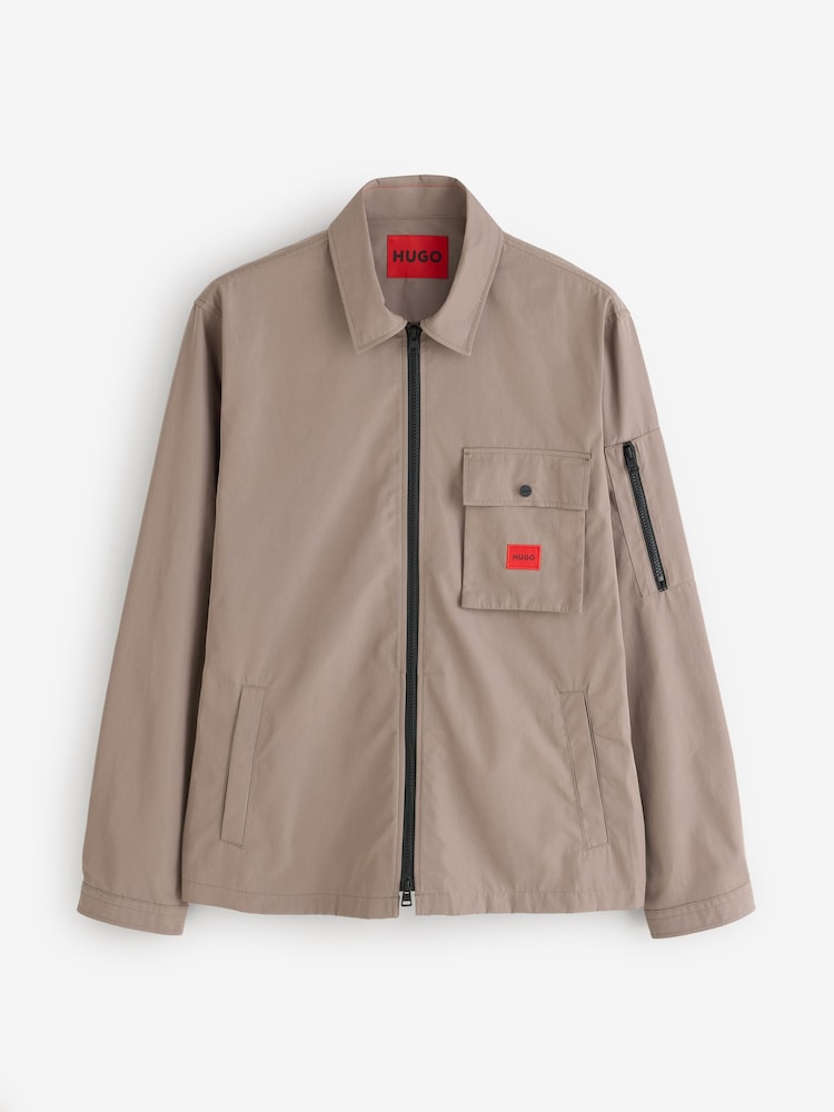 HUGO Brown Regular Fit Zip Through Overshirt - Image 4 of 4 HUGO Brown Regular Fit Zip Through Overshirt - Image 4 of 4