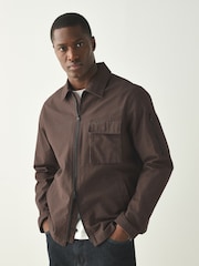 HUGO Brown Regular Fit Zip Through Overshirt - Image 1 of 4