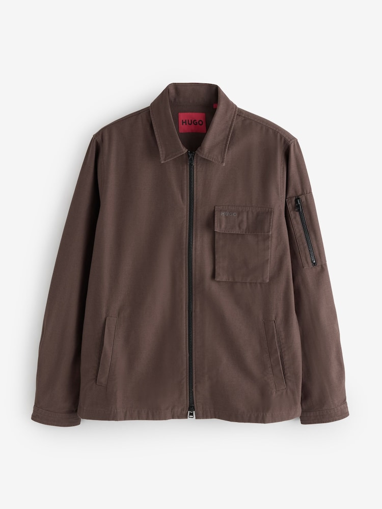 HUGO Brown Regular Fit Zip Through Overshirt - Image 4 of 4 HUGO Brown Regular Fit Zip Through Overshirt - Image 4 of 4