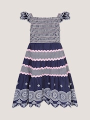 Monsoon Broderie Smocked Jersey Dress - Imagen 1 de 2