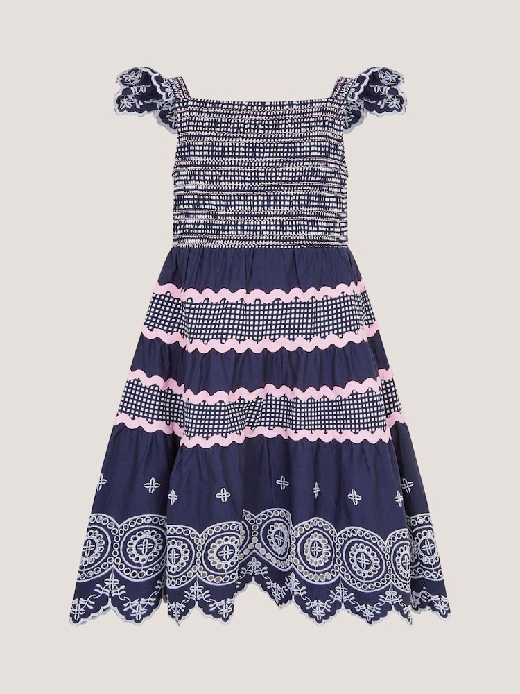 Monsoon Broderie Smocked Jersey Dress - Imagen 1 de 2