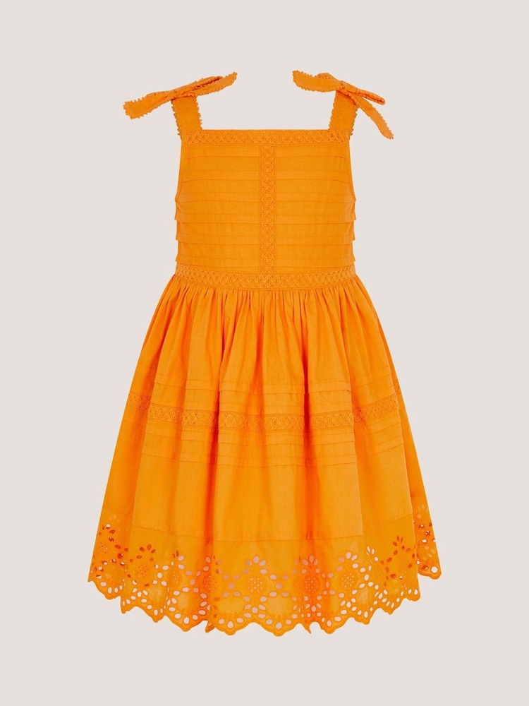 Monsoon Orange Broderie Pleated Cotton Dress - Image 1 of 2
