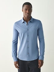 BOSS Blue Regular-Fit Logo Stretch Shirt - Image 1 of 4