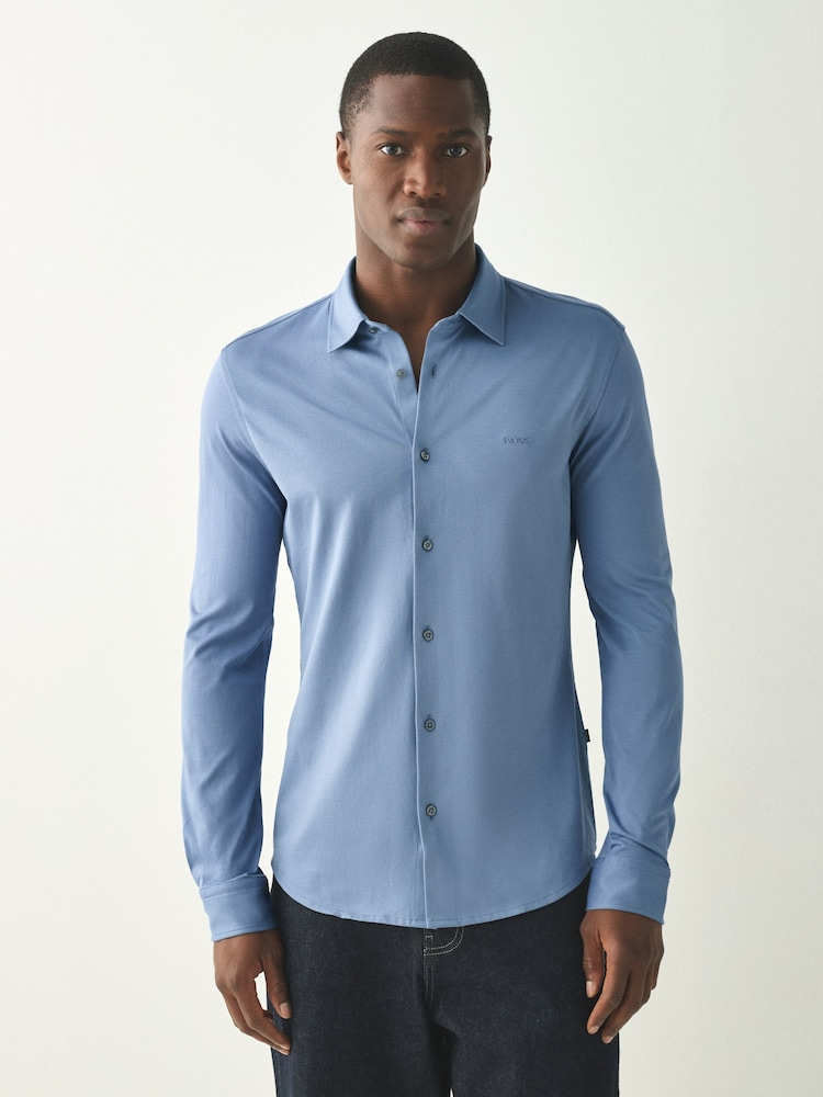 BOSS Blue Regular-Fit Logo Stretch Shirt - Image 1 of 4 BOSS Blue Regular-Fit Logo Stretch Shirt - Image 1 of 4