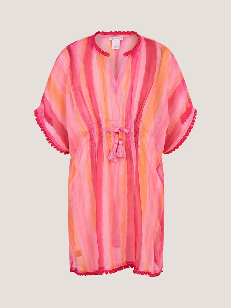 Monsoon Pink Stripe Tie-Dye Kaftan - Image 1 of 2 Monsoon Pink Stripe Tie-Dye Kaftan - Image 1 of 2