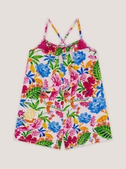 Monsoon Pink Tropical Print Jersey Playsuit - Image 1 of 2