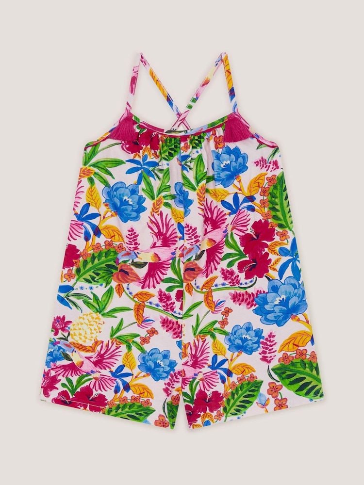 Monsoon Pink Tropical Print Jersey Playsuit - Image 1 of 2