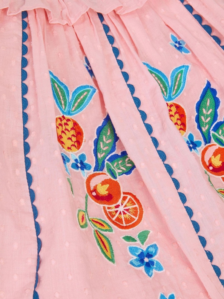 Monsoon Embroidered Fruit Frill Scallop Edge Dress - Imagen 2 de 2