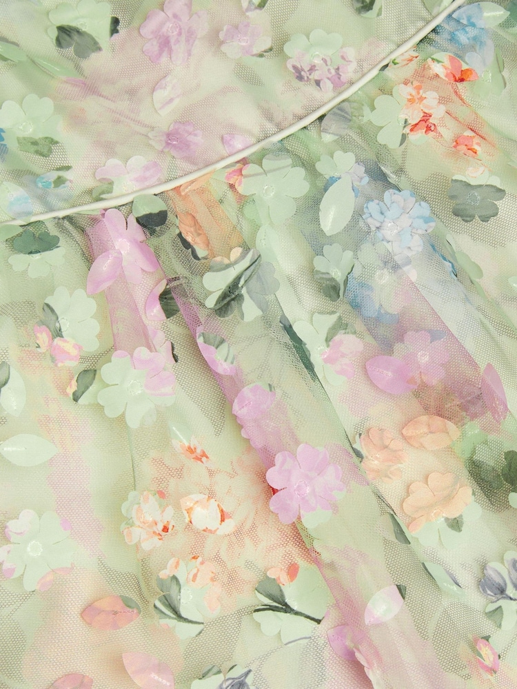 Monsoon Green Baby Eliza Floral Appliqué Party Dress - Image 2 of 2 Monsoon Green Baby Eliza Floral Appliqué Party Dress - Image 2 of 2