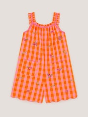 Monsoon Orange Embroidered Gingham Playsuit - Image 1 of 2