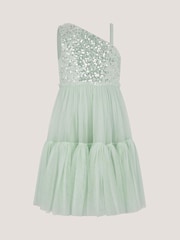 Monsoon Green Asymmetrical Sequin Tulle Party Dress - Image 1 of 2