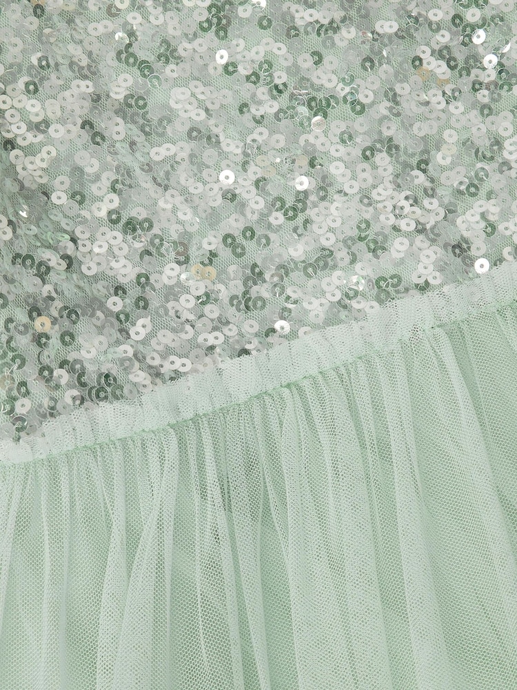 Monsoon Green Asymmetrical Sequin Tulle Party Dress - Image 2 of 2