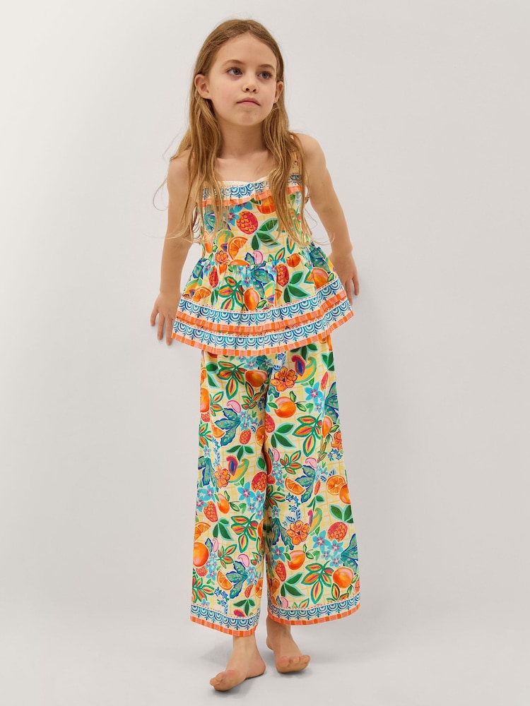 Monsoon Yellow Alani Fruit Print Top & Trousers Set - Image 1 of 1
