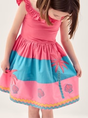 Monsoon Pink Shell Embroidered Colourblock Dress - Image 2 of 4