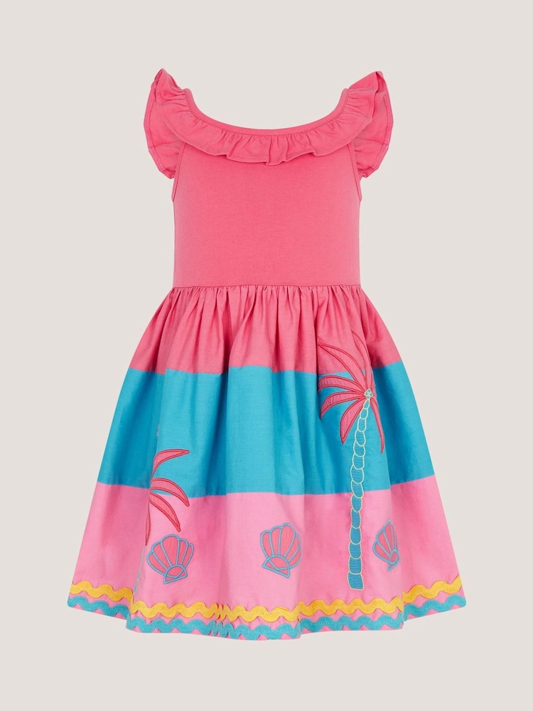 Monsoon Pink Shell Embroidered Colourblock Dress - Image 4 of 4