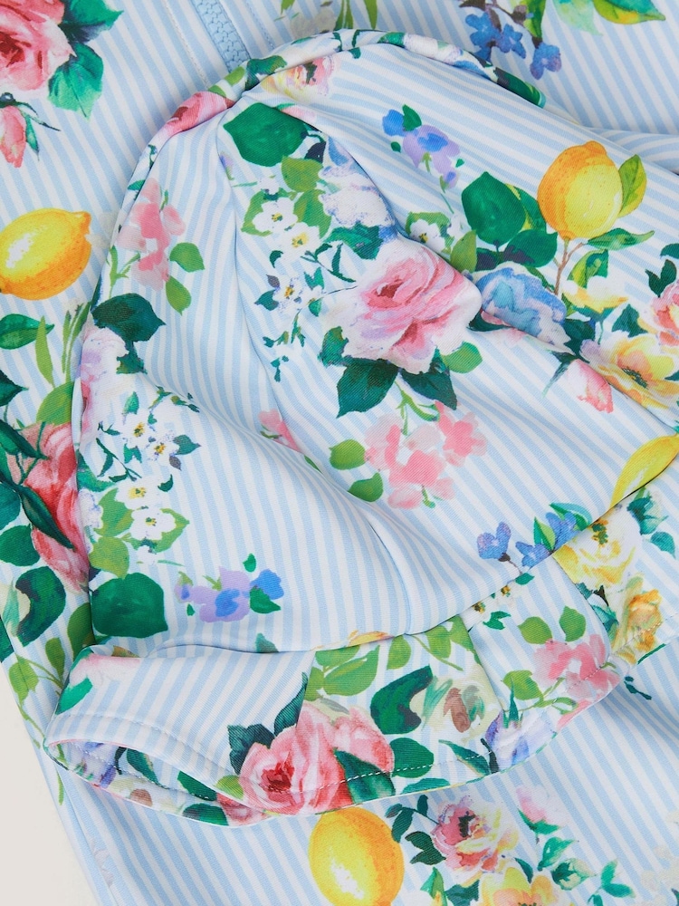Monsoon Blue Baby Floral Stripe UPF50+ Swimsuit & Sun Hat - Image 2 of 2 Monsoon Blue Baby Floral Stripe UPF50+ Swimsuit & Sun Hat - Image 2 of 2