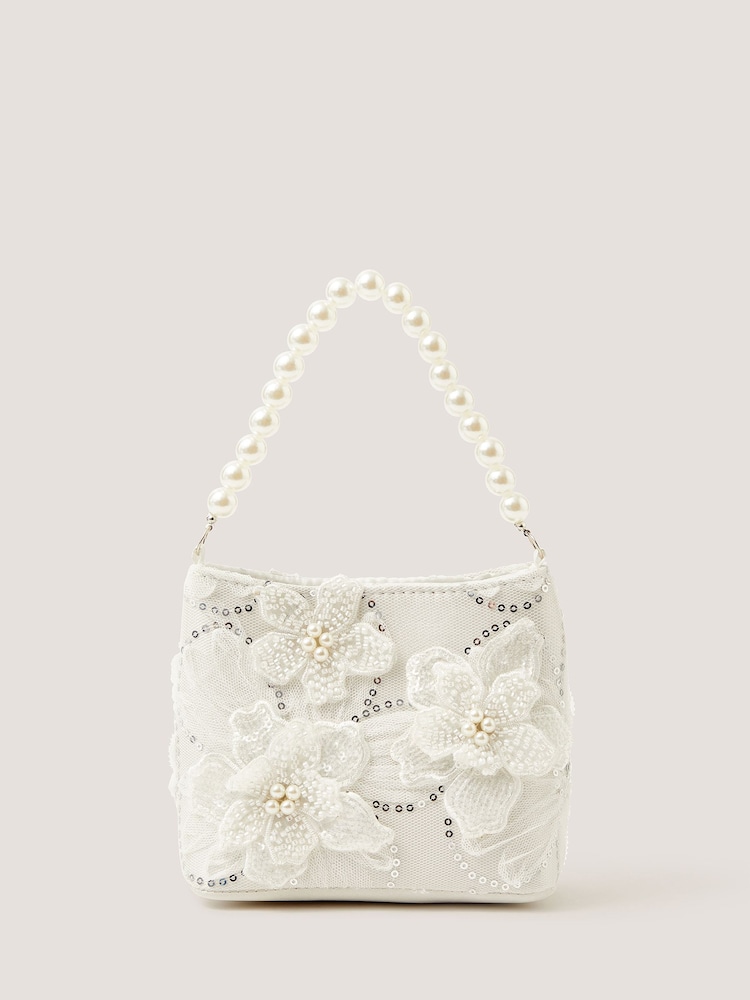 Monsoon Cream Flower Embellished Mesh Bag - Image 1 of 2