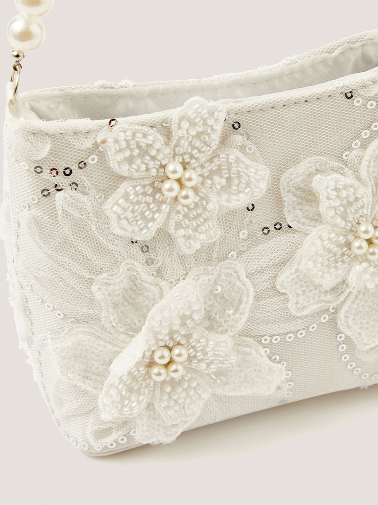 Monsoon Cream Flower Embellished Mesh Bag - Image 2 of 2