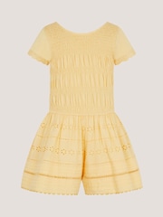 Monsoon Yellow Smocked Broderie Playsuit - Image 1 of 2
